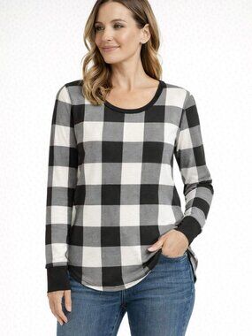 Old Navy Black White Buffalo Plaid Thermal Top Size Small